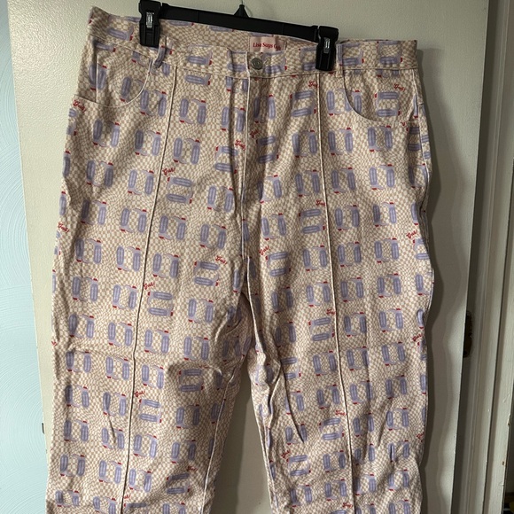 Lisa Says Gah Denim - Lisa Says Gah novelty printed wide leg jeans